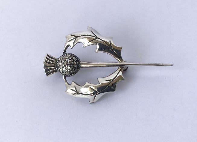 Scottish thistle .925 sterling silver and marcasite brooch